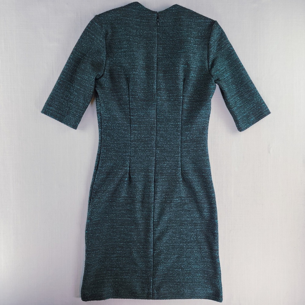 Le Chateau Sheath Dress Women Small Black Teal Marled Knit V Neck Made in Canada - Picture 5 of 13